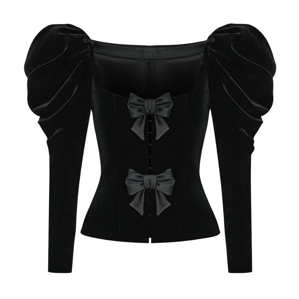 BRAND NEW W/TAGS - Rasario - Velvet Bow Blazer - Black